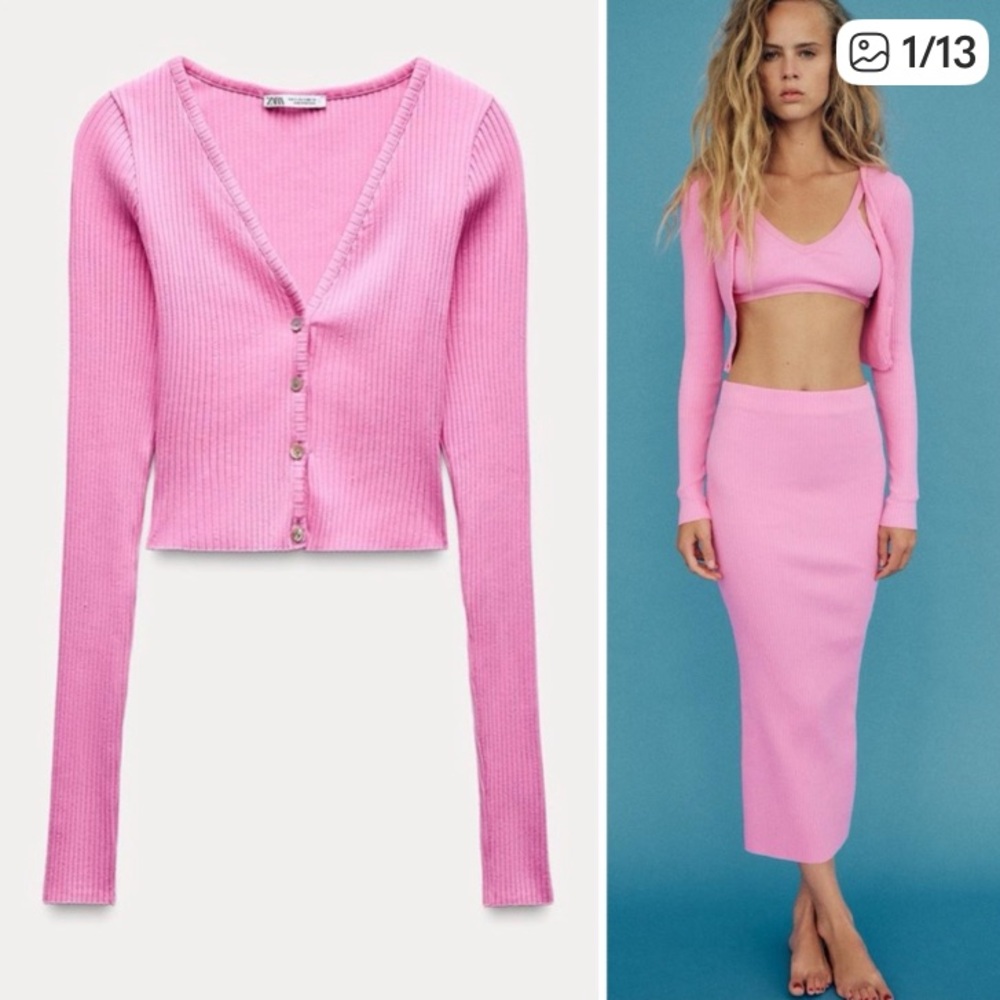 Zara rubbed pink top size S and cardigan M size sells as a set